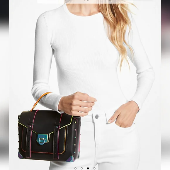 Michael Kors Manhattan Medium Contrast-Trim Leather Colorful School Satchel - Picture 14 of 14